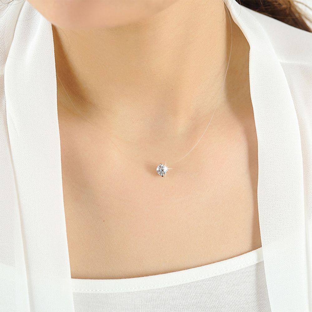 Elegant Zircon Pendant Shiny Modern Choker Luxury For Women Fish-Line Necklace Amazing Jewelry Transparent Invisible Line Fashion