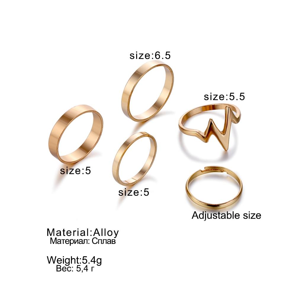 New Modern Fashion Gold Lightning Wave Elegant Rings Set Adjustable Finger Luxury Ring For Women Girl Gifts Anillos Mujer Ring Jewelry