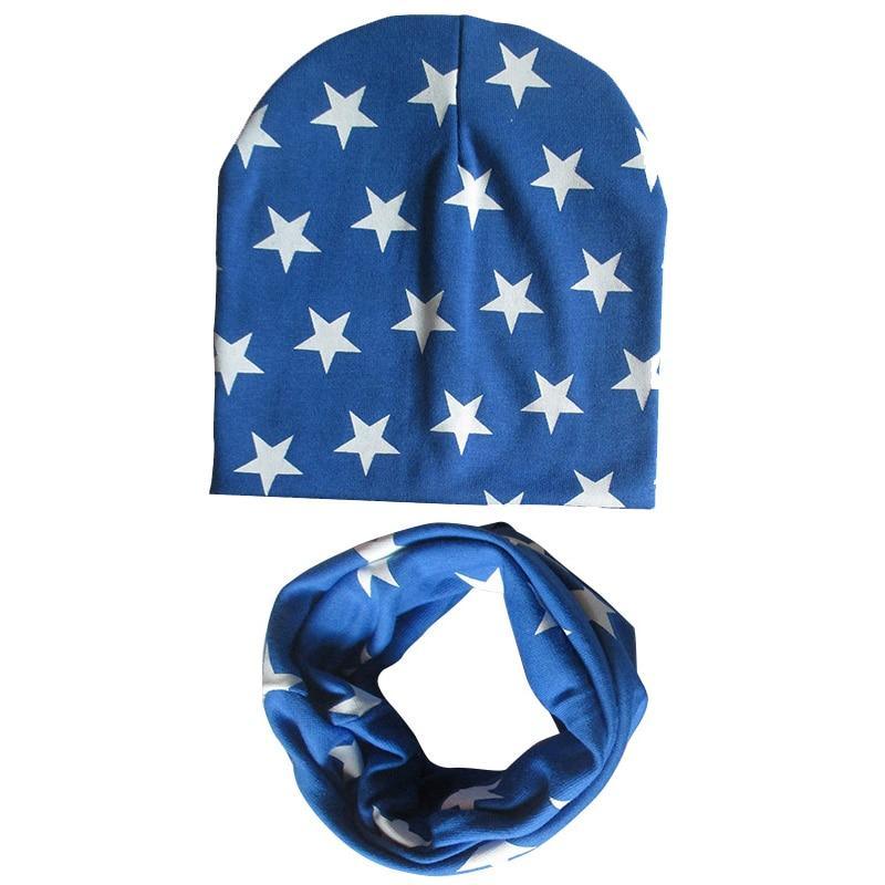 Modern New Trend Baby Hat Scarf Star Prints Cotton Children Boys Girl Cap Beanie Neck Collar Scarf Autumn Winter Warm Kids Hats For Kids