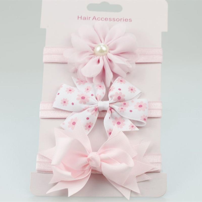 Luxury Modern Handamde 3PCS Set Elastic Flower Headbands for Baby Girls Hair Accessories Baby Girls Bows Nylon Bow For Girls