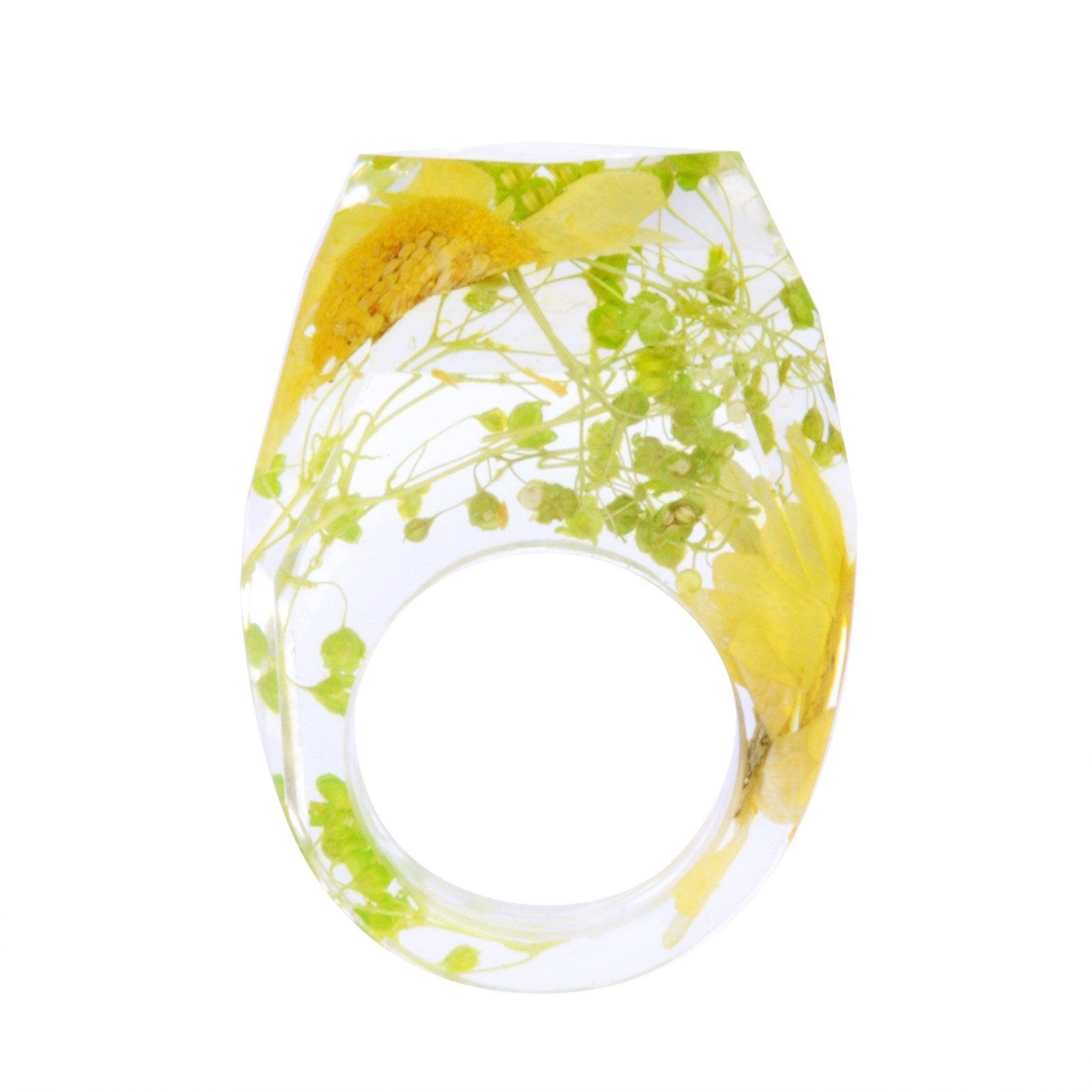 Elegant Luxury Magical Transparent Forest Epic Handmade Stylish Dried Flower Special Resin Ring Colorful Ink Pattern Scenery for Women