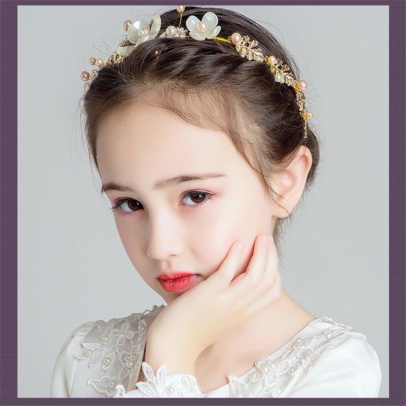 Handamde  Lucury Hair Accessories For Girls Kids Flower Crown Adjustable Flower Headband Pearls Head Wreath For Girls