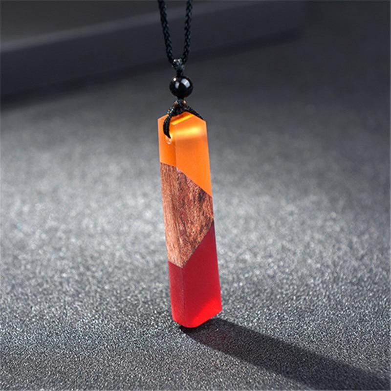 Fashion Natural Wooden Men Necklace Handmade Wood Resin Necklace Vintage Statement Necklaces & Pendants Long Rope Jewelry Gifts For Men and Women