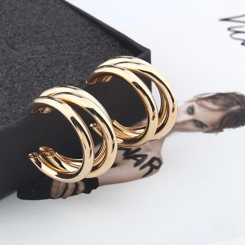 Trendy Fashion Metal Elegant Hoop Earring For Woman In New Vintage Gold Color Korean Statement Earrings