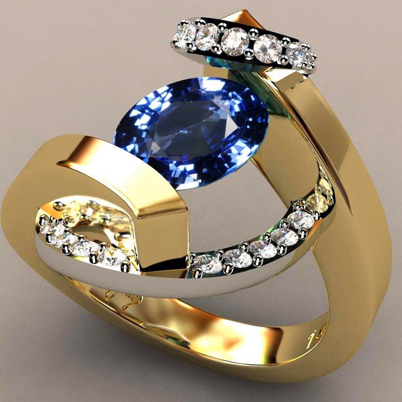 King Diamond Zircon Stone Ring Male Female Yellow Gold Wedding Band Jewelry Promise Engagement Rings For Men And Women