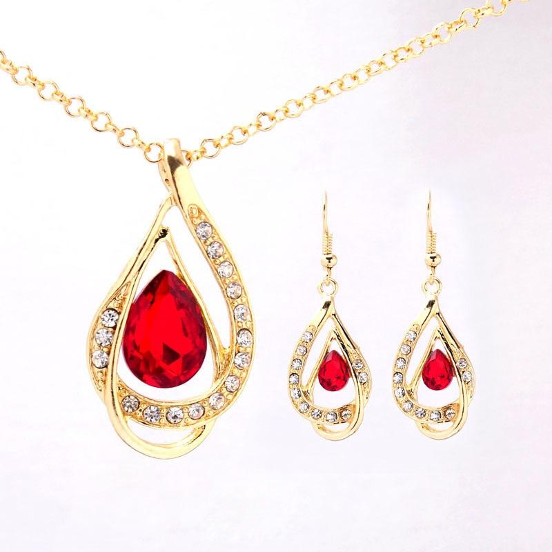 Unique Design Double Layer Water Drop Jewelry Sets for Women Fashion Crystal Necklace Earrings Bridal Wedding Jewelry Sets Gift