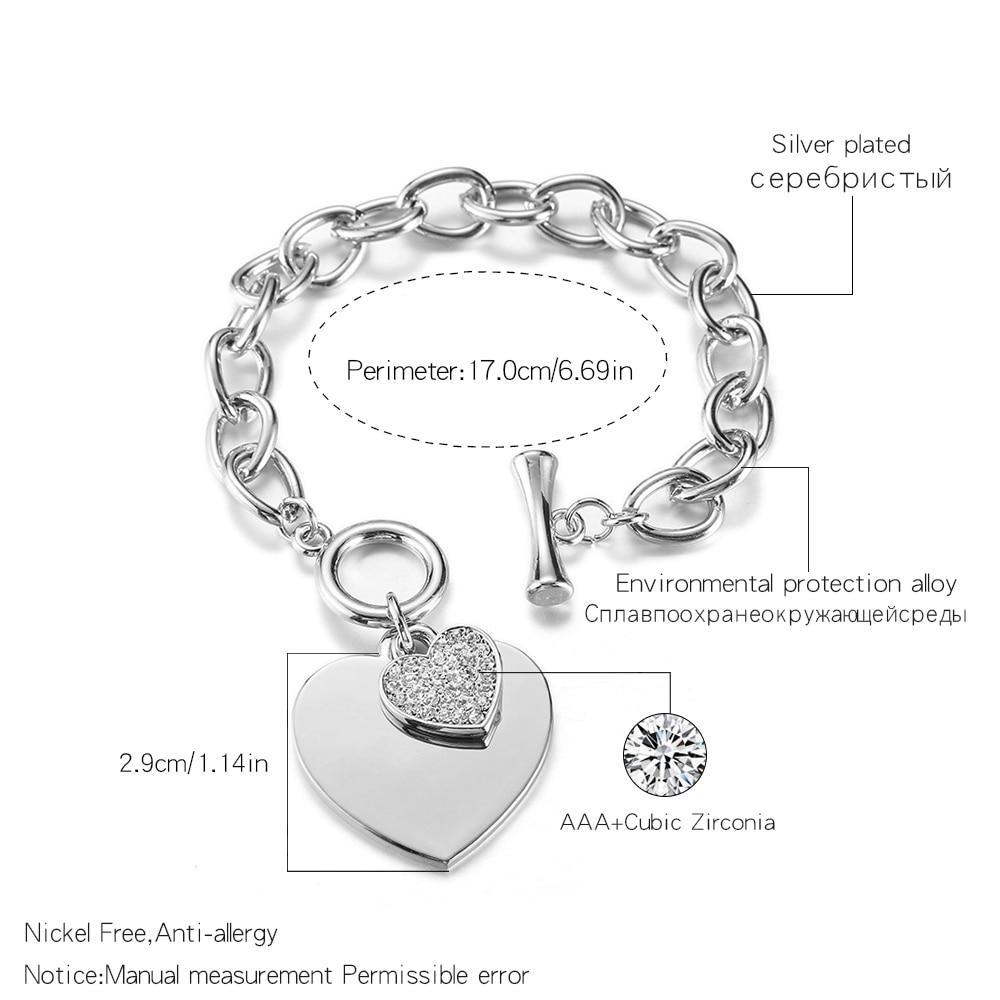 Gold Love Heart Charm Bracelets For Women Accessories Silver Color Link Chain Bracelets & Bangles Trendy Jewelry Design