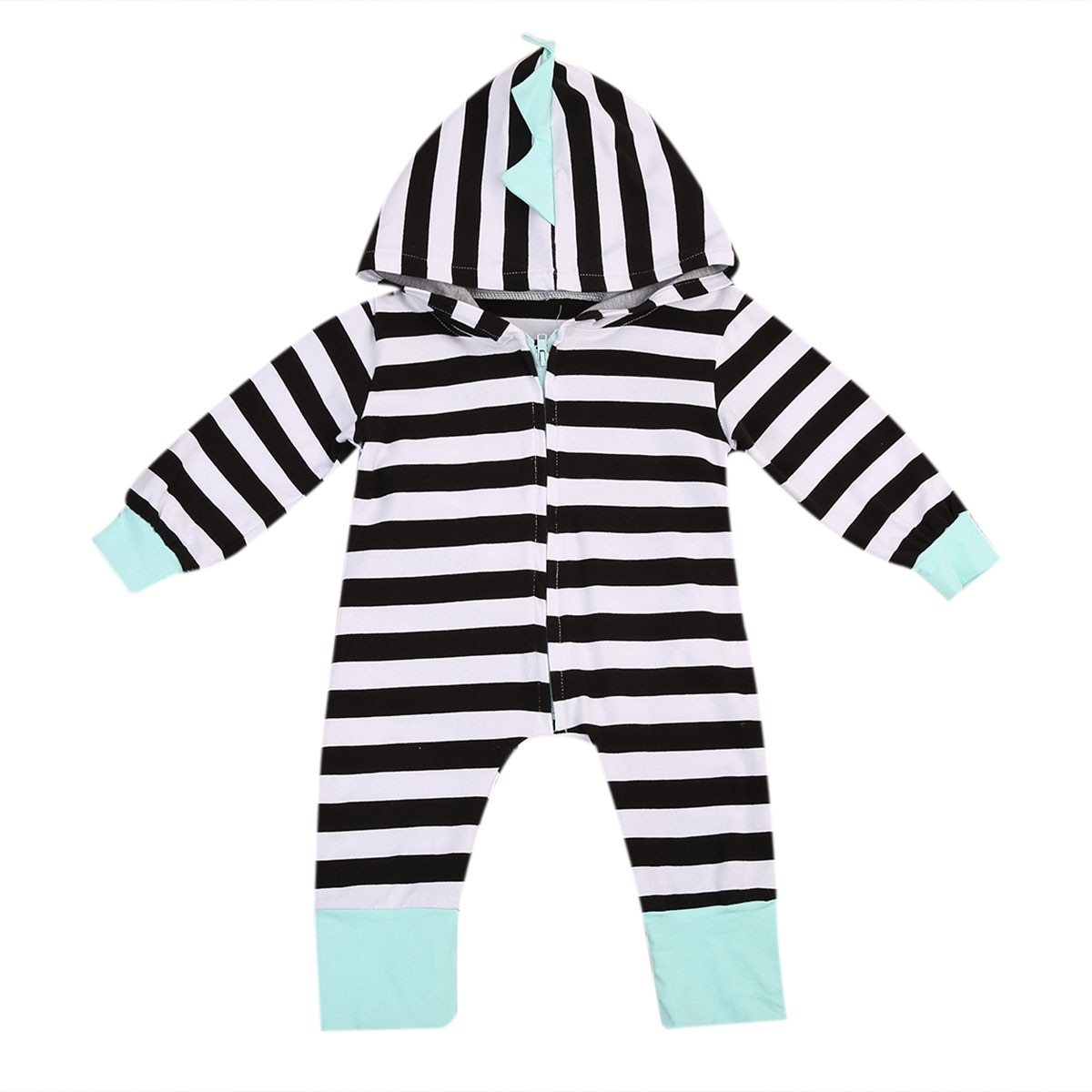 Baby Clothing Newborn Baby Girl and Boy Striped Hooded Romper Zipper Jumpsuit Outfit For Kids