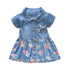 Modern Floral Print Bowknot Princess Jeans Short Sleeve Costume Kids Dresses For Girls