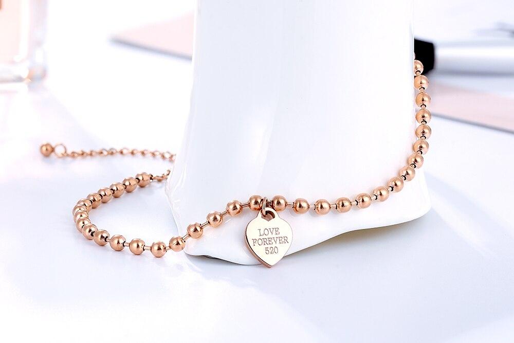 Beach Leg bracelet For Women Beaded heart-shaped Pendant stainless steel Chain Anklet