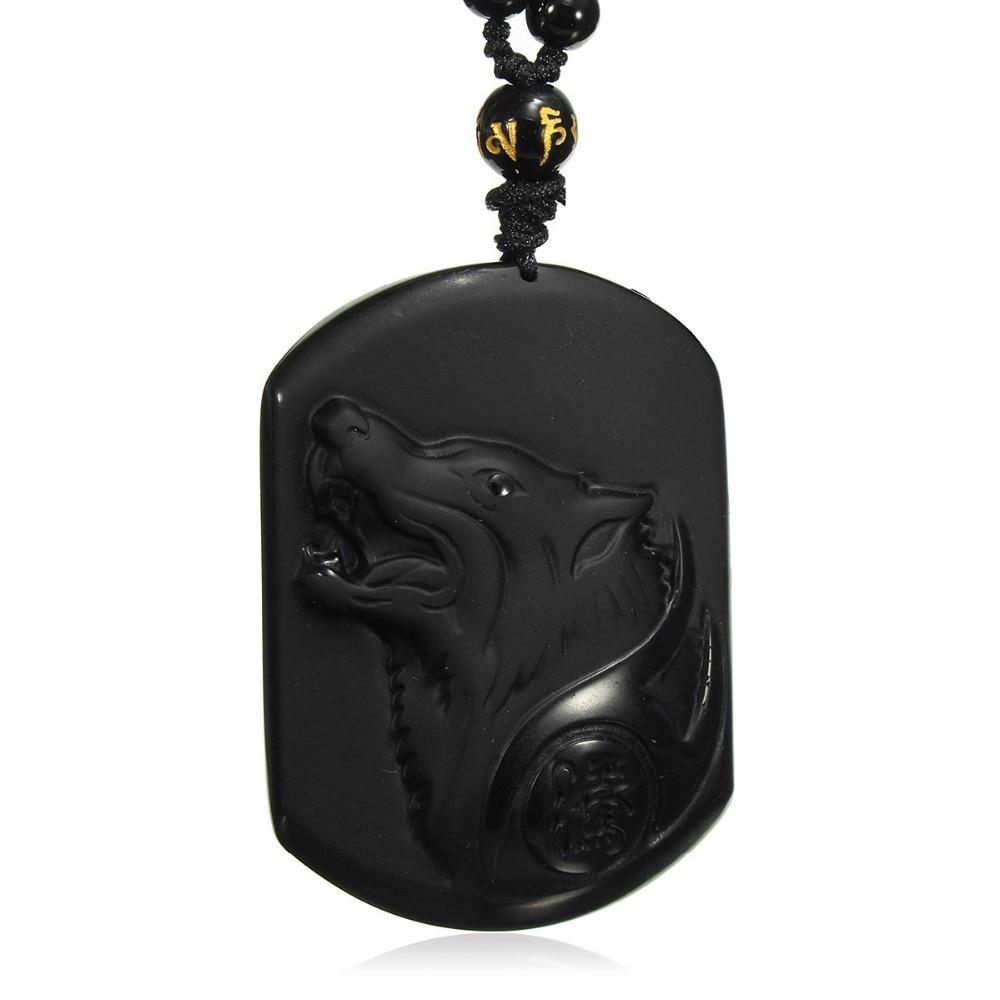 Natural Black Obsidian Carving Wolf Head Amulet Pendant Free Necklace Obsidian Blessing Lucky Pendants Fashion Jewelry