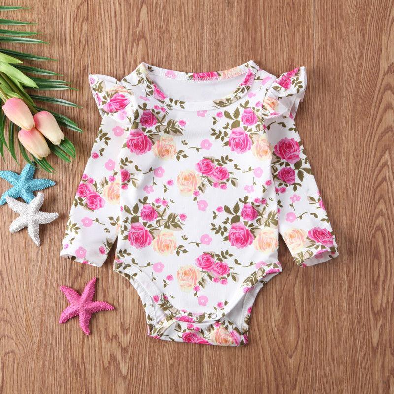 Toddler Infant Newborn Baby Girls Kids Long Butterfly Sleeve Romper Outfits Playsuit Jumpsuit