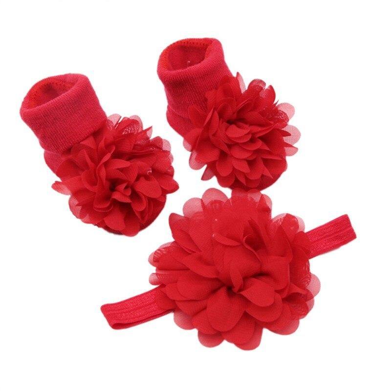 Luxury Modern Big Stretch Hair Band Crown Flower Slip Soft Cotton Socks Two-Piece Kids Children's Headwear For Girls