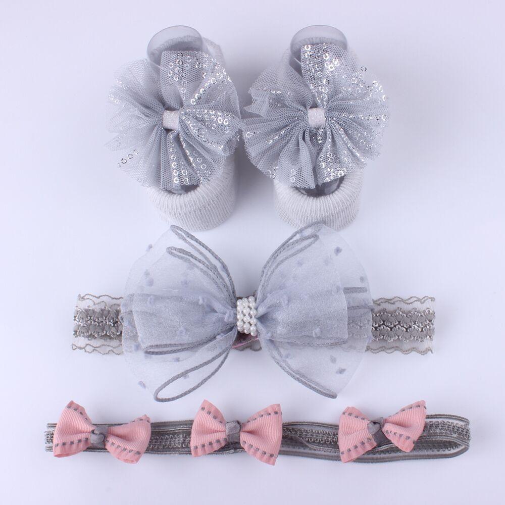 Flower Baby Girl Headband Socks Set Shoes With  Crown Bows Newborn Headbands For Girls Turban Baby Hair Accessories