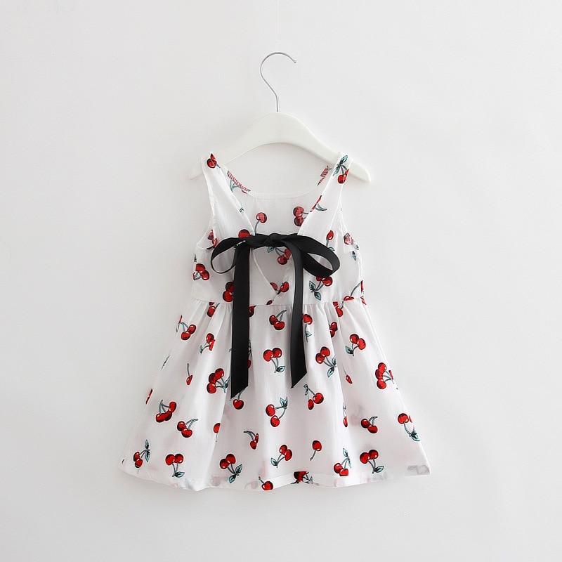 Luxury Modern Summer Girl Dress Children Kids Cherry Dress V-Back Dress Baby Cotton Kids Vest halter dress For Girls