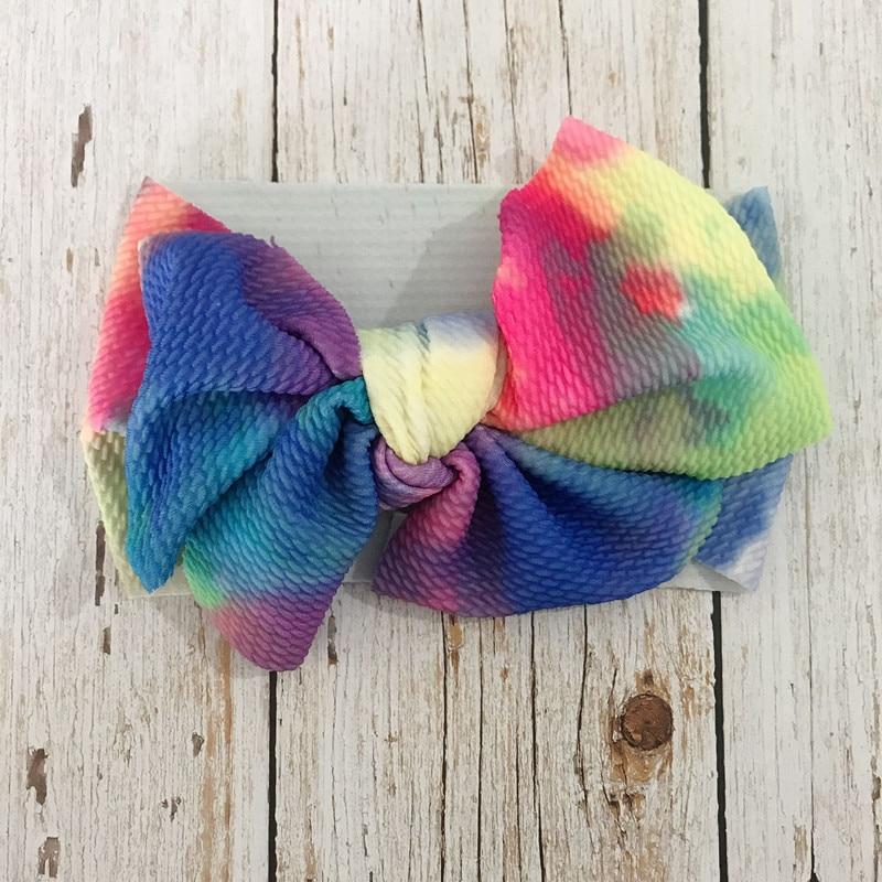 Modern Luxury Newborn Large Bow Cotton Rainbow Print Headwrap Baby Girl Fabric Messy Bow Turban Headband