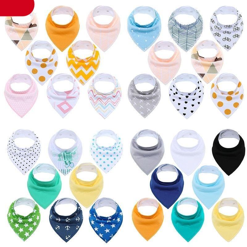 8PCS/SET Comfortable Colorful 100% Organic Cotton Adjustable Snaps Bandana Saliva Bibs For Baby Boys & Girls Kids