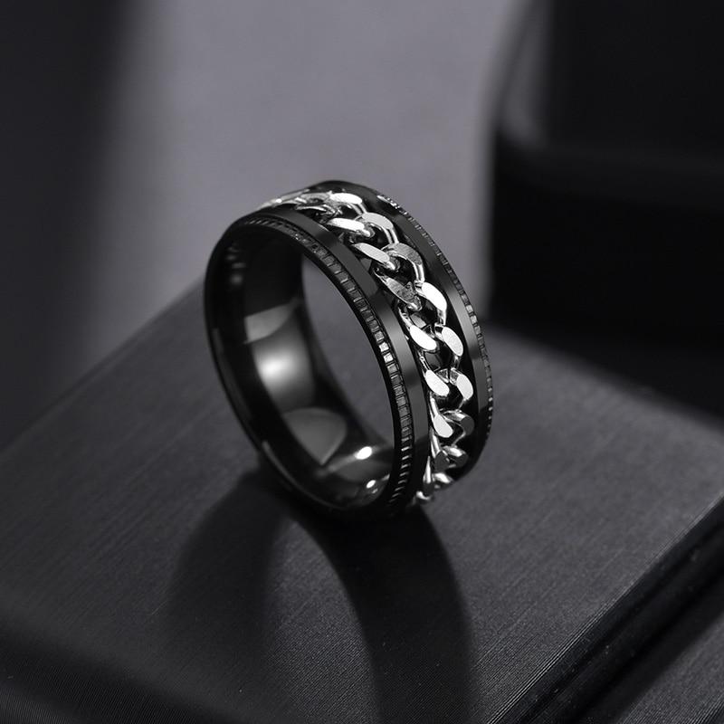 Titanium Stainless Steel Chain Spinner Ring For Men Blue Gold Black Punk Rock Rings Accessories Jewelry Gift