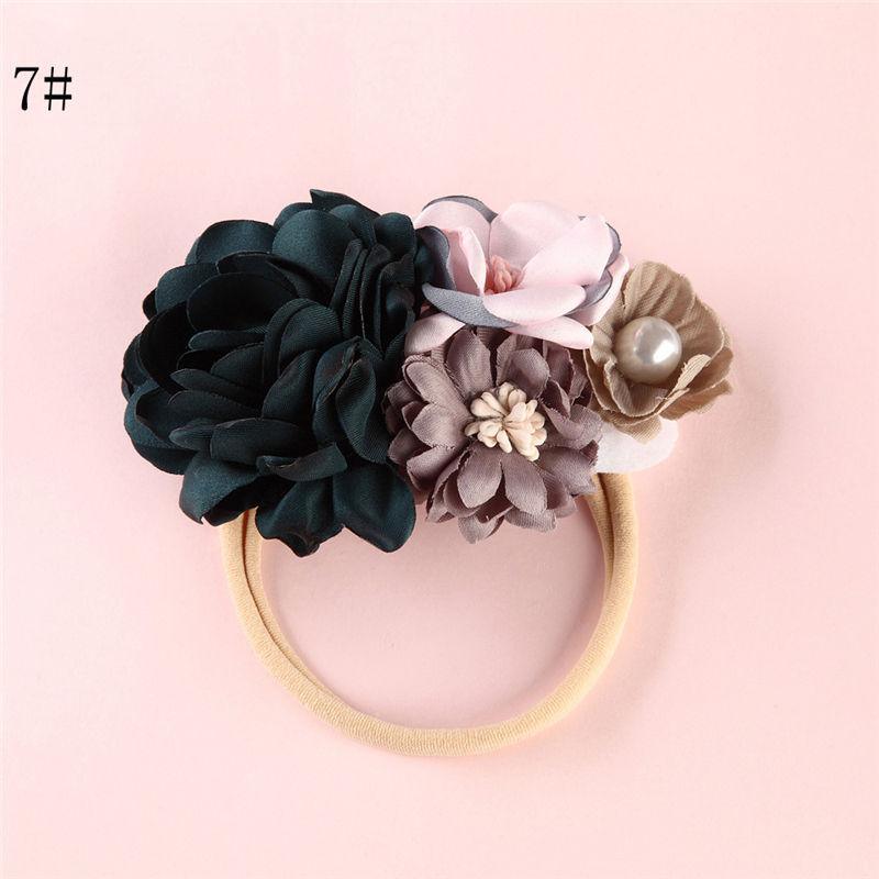 Modern Fashion Floral Headband Newborn Baby Elastic Hairbands Pearl Fresh Style Bow Knot For Girls