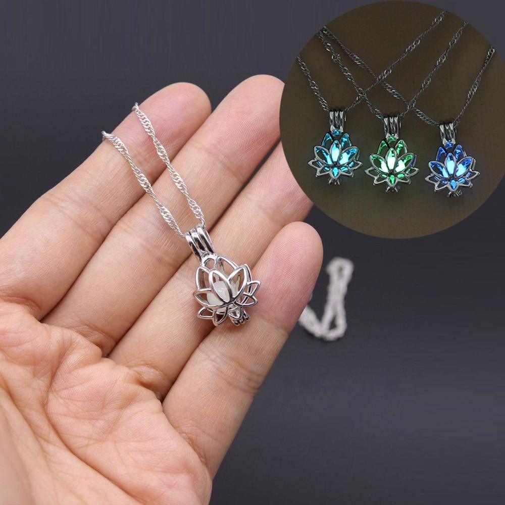 Interesting Unique Popilar Dark Moon Lotus Flower Shaped Pendant Necklace For Women Which Ligh In Dark Elegant Women Necklace