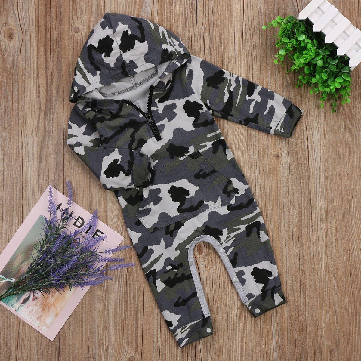 Infant Baby Boy Hooded Camouflage Military Design Romper Warm Spring Autumn Jumpsuit For Baby Kids