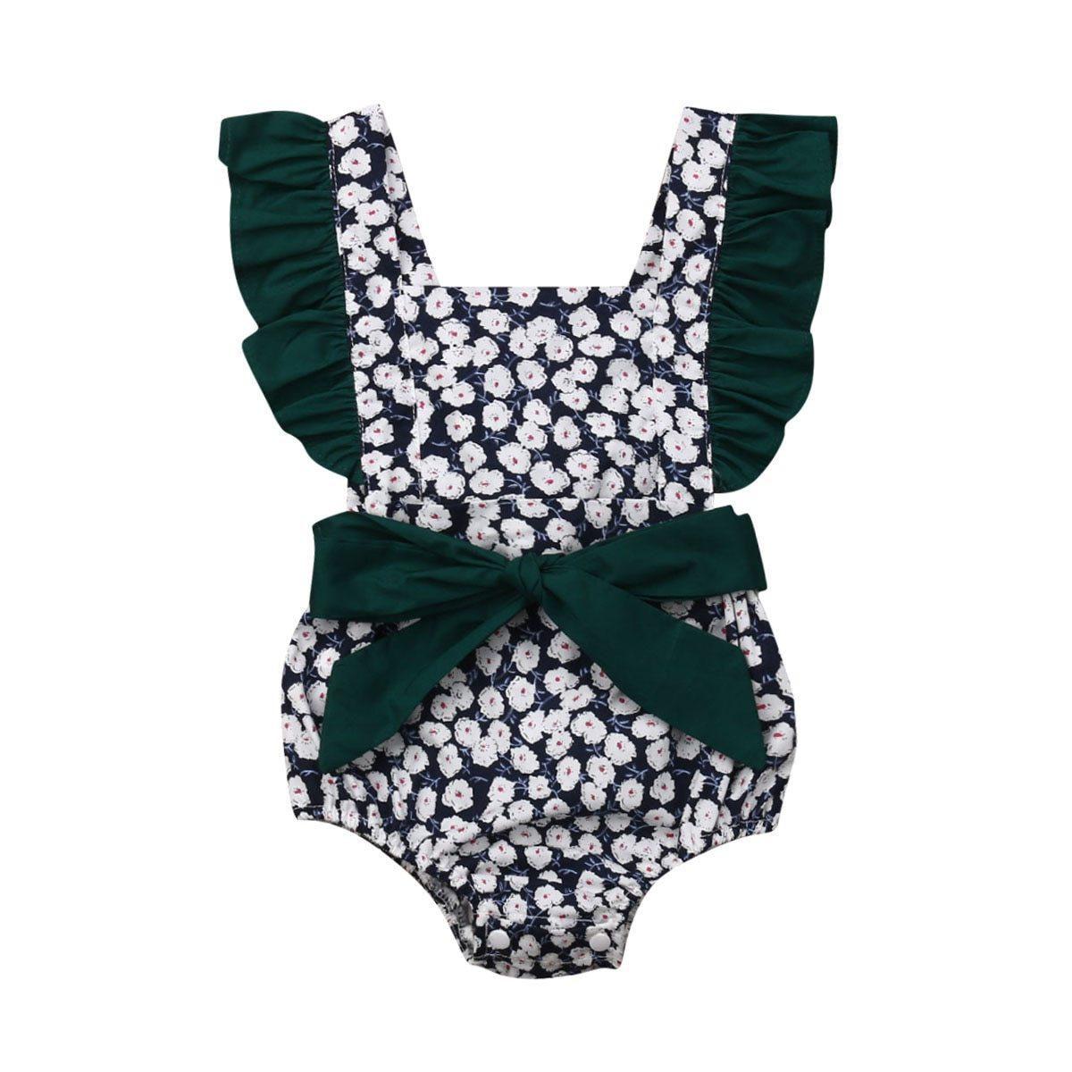 Luxury Modern Toddler Baby Girls Ruffles Romper Infant Newborn Baby Bow Jumpsuit Summer Flower Baby Girls Clothes Baby Costumes