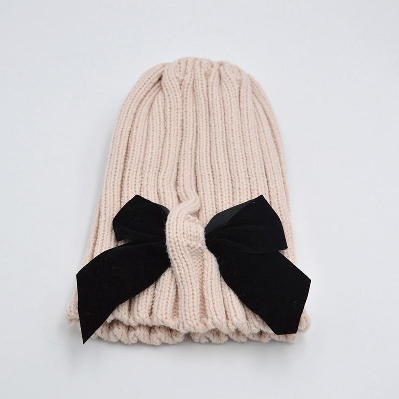 Modern Trend Big Bows Knitted Baby Girl Hat Cap Warm Kids baby winter Hat For Girls