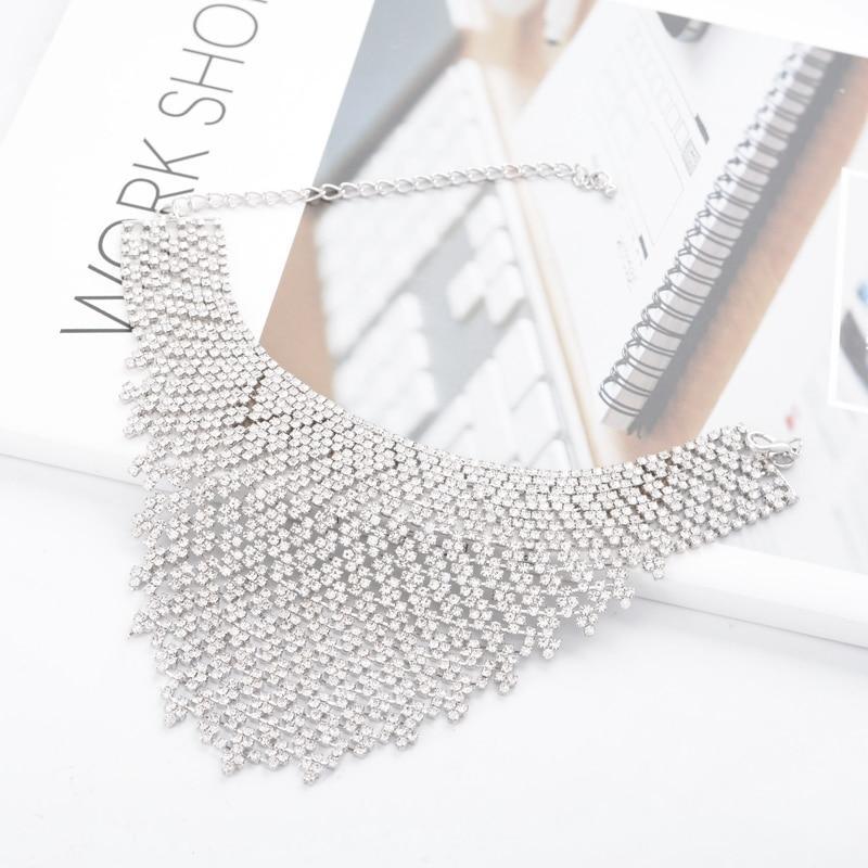 Luxury Shiny Rhinestone Choker Luxury Wedding Chocker Big Tassel Necklace For Women