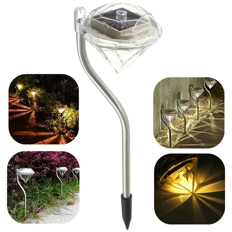 4 Solar Garden Diamond LED Lamps In White Warm White And Multicolor Stainless Steel Lamps For Garden Pathway Yard