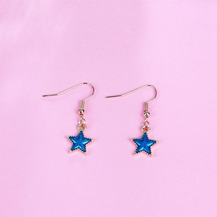 New Modern Fashion Blue Space Universe Elegant Moon Star Luxury Earrings For Women Perfect Gold Color Universe Planet Circle Asymmetry Trendy Long Earrings