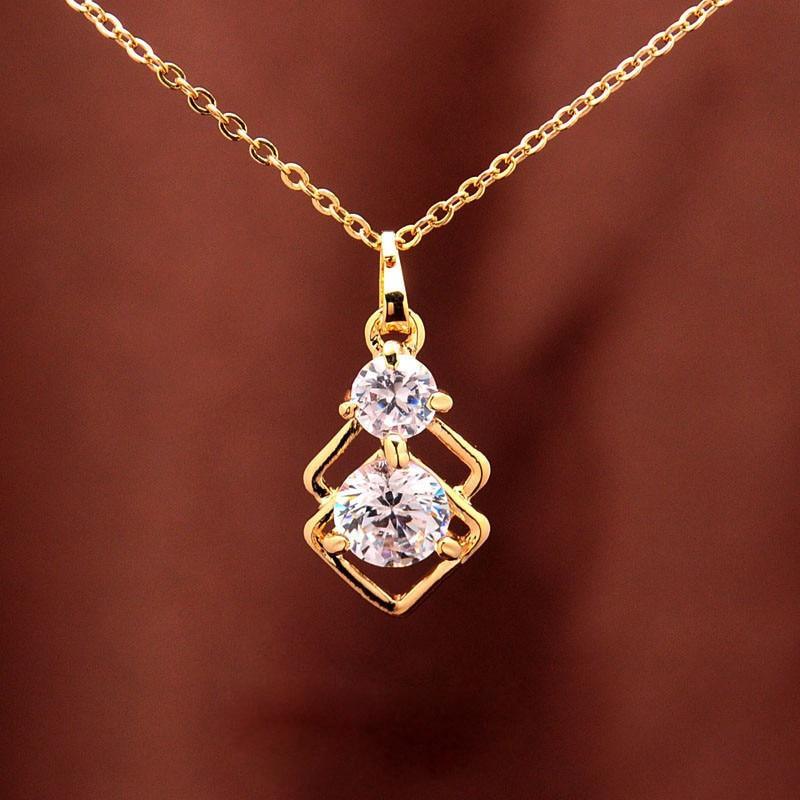 Elegant Wedding Crystal African Jewelry Sets for Women Gold Color Double Layer Square Pendant Luxury Diamond  Necklace and Earrings Jewellery