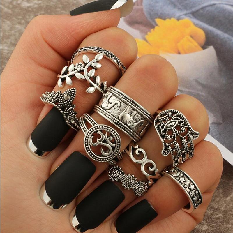 Luxury Modern Elegant 925 Stain Steal Rings Jewelry Set for Women In Punk Elephant Flowe Style