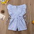 Summer Toddler Baby Girl Romper/ jumpsuit Short Petal Sleeve Elastic Waist Floral Print Striped Blue Lace Dress