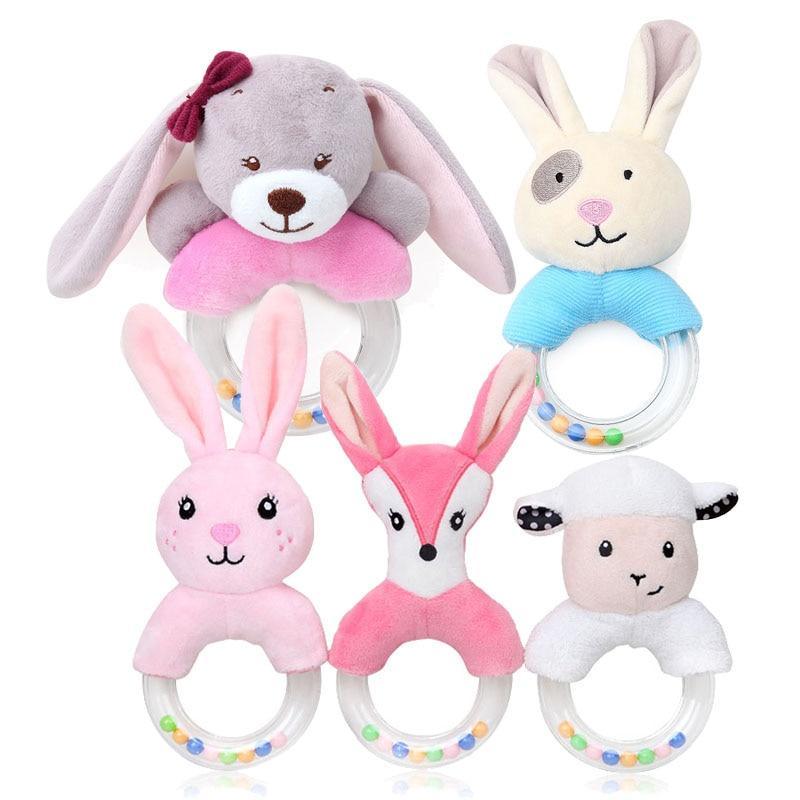 Modern Luxury Baby Rattle Toys Rabbit Plush Baby Cartoon Bed Toys for Newborn Educational Toy Rabbit Bear Hand Bells For Kids and Baby