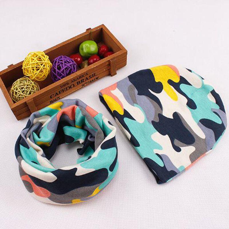 Modern Children Hat Scarf Set Camouflage Print Cotton Baby Beanie Collar for Baby Boy/Girl Cap Kids Warm Hats Scarves Design