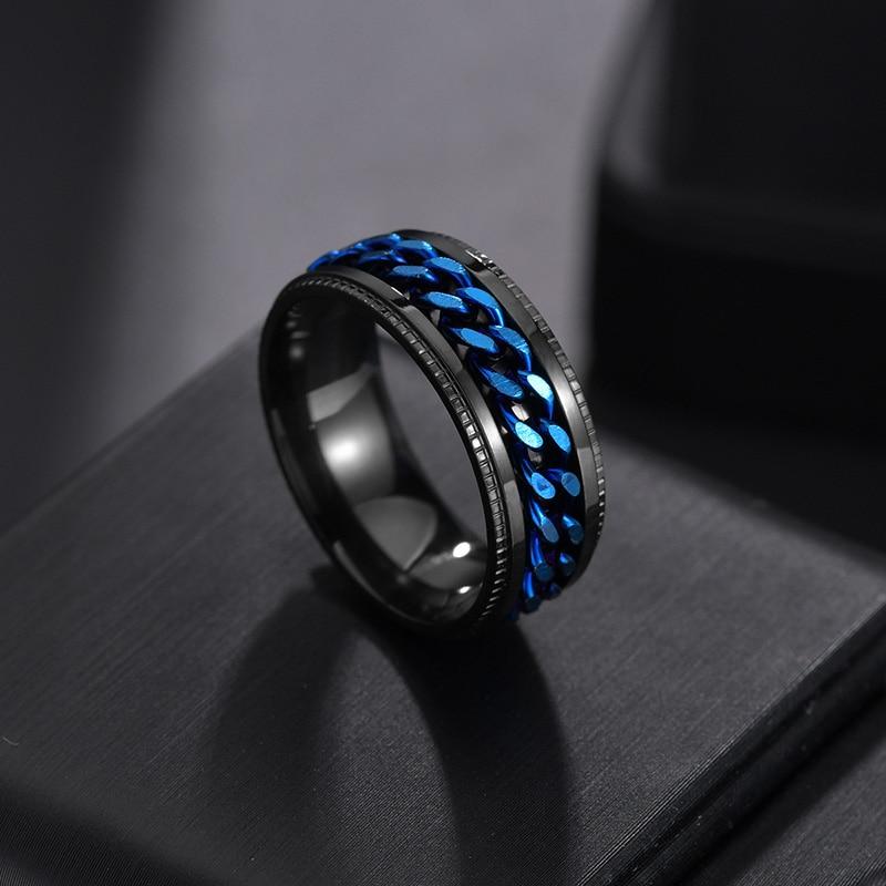 Titanium Stainless Steel Chain Spinner Ring For Men Blue Gold Black Punk Rock Rings Accessories Jewelry Gift