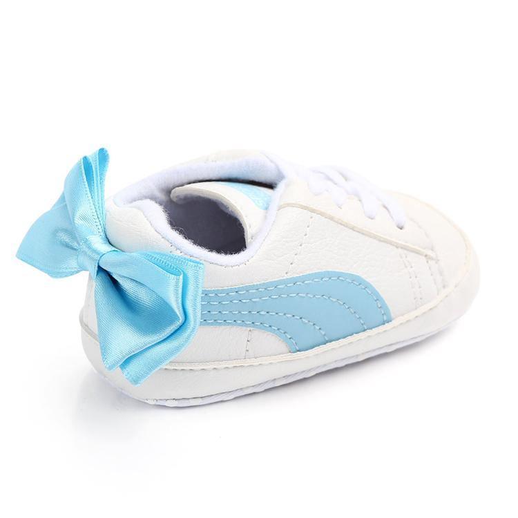 Baby Boy Girl Classic Sports Sneakers Newborn PU Leather Non-slip First Walkers With Bow Infant Toddler Soft Shoes