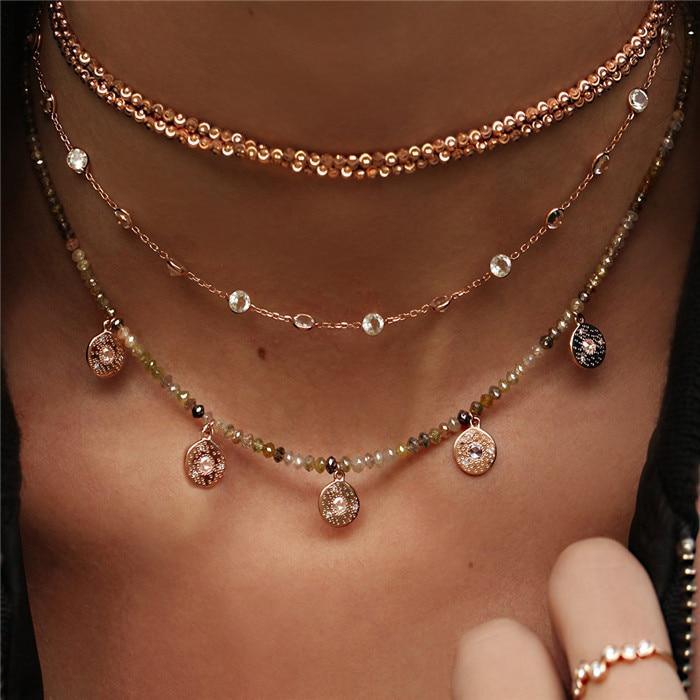 Luxury Modern Moon and Star Arabic Crystal Choker Multilayer Chain Necklaces For Women Luxury Jewelry Vintage Cool Style For Ladies