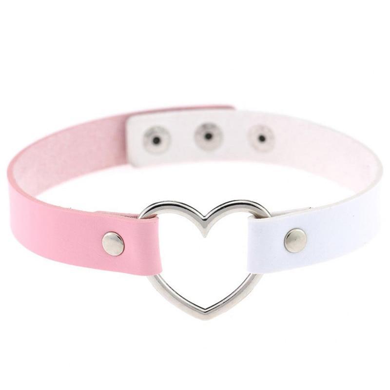 New Fashion Women Men Cool Punk Goth  Heart-Shape Leather Collar Choker Necklace Jewelry Accessories