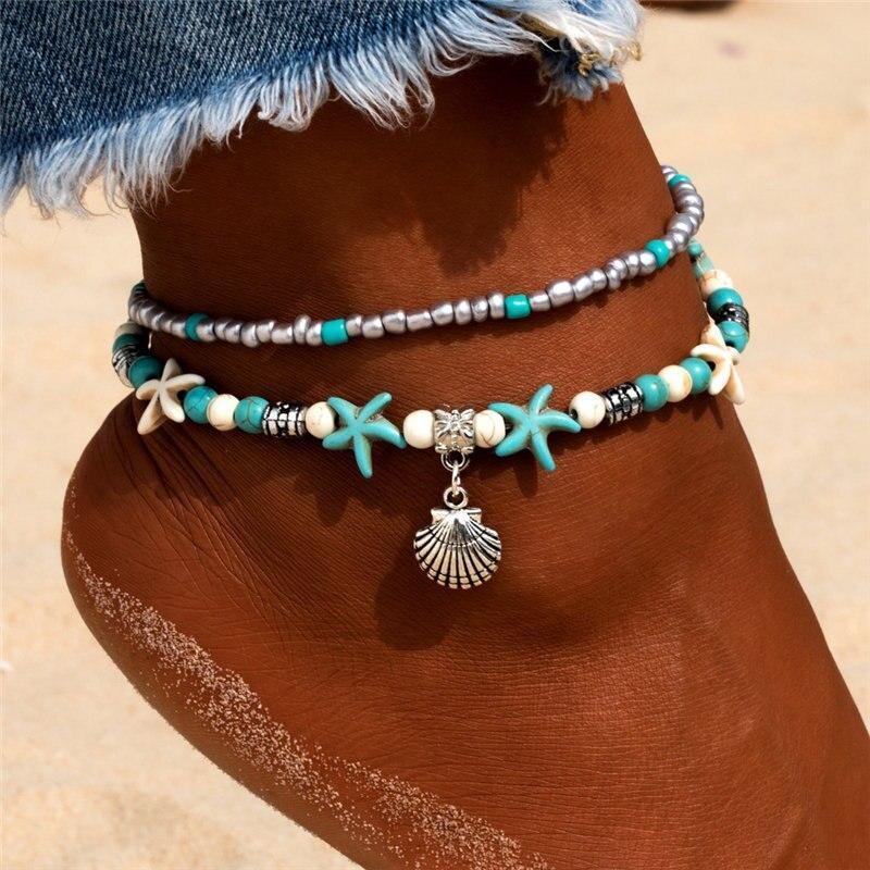 Starfish Handmade Brecelets Shell Beads Starfish Anklets for Women Leg Bracelet Handmade Bohemian Foot Chain