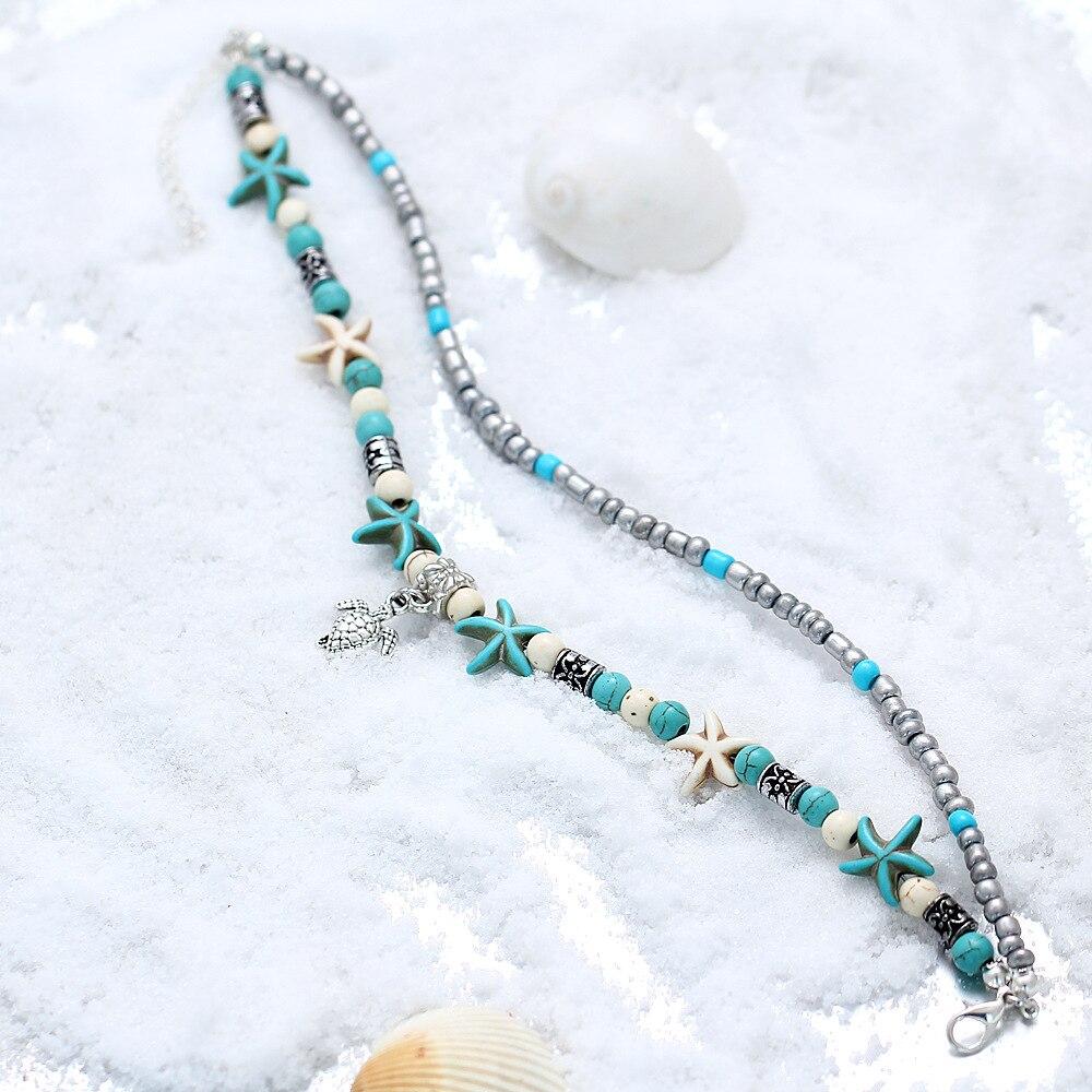 Handmade Vintage Shell Beads Starfish Anklets For Women Multi Layer Bracelet Handmade Bohemian Jewelry