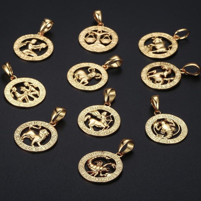 Luxury Gold Men and  Women Zodiac Medalon Necklace Symbol Cool Jewelry Gift