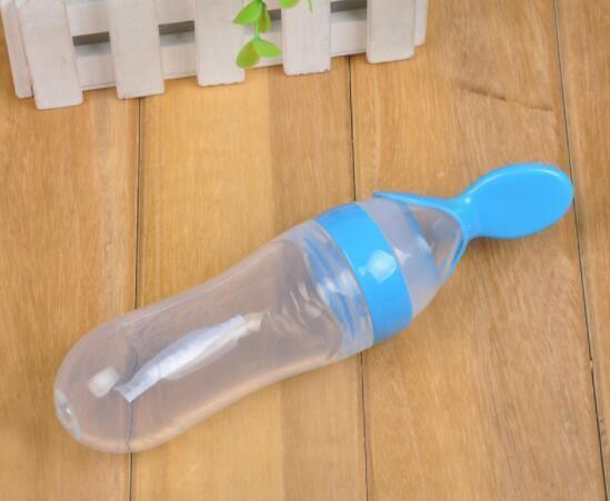 Safety Silicone Bottle For Infant Dids Deeding Bottles With Spoon Baby Food Supplement Bottle Cup For Kids