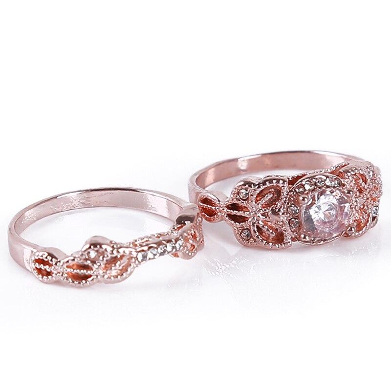 Luxury New Crystal Two-piece Zircon engagement ring Rose Gold Color Zircon Jewelry For Woman