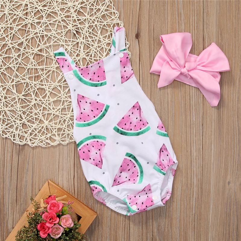 Baby Girls Romper Jumpsuit Headband Watermelon Printed Outfits Sun suit Set New 0-24M In Modern Design