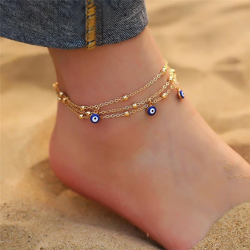 Popular Handmade Gold Bohemian Colorful Turkish Eyes Anklets for Women and Ladies  Gold Color Beads leg Jewelry