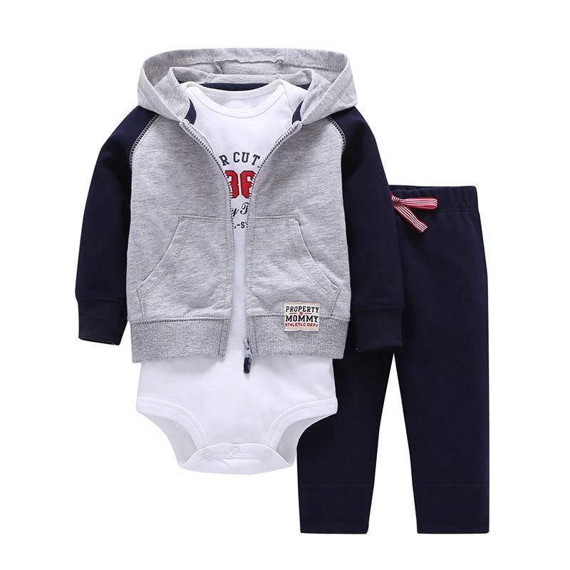 Modern Popular New Set Baby Cotton Long Sleeve Hooded Jacket Pant And Rompers For Newborn Outfits Unisex Clothing