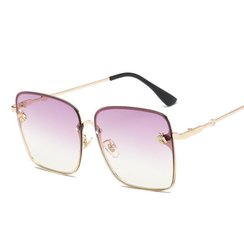 Luxury Square  Modern  WIth  Metal Luxury Bee Sunglasses For  Women and Ladies With  Retro Brand designer Metal Frame Oversized Style And Grandient Glasses