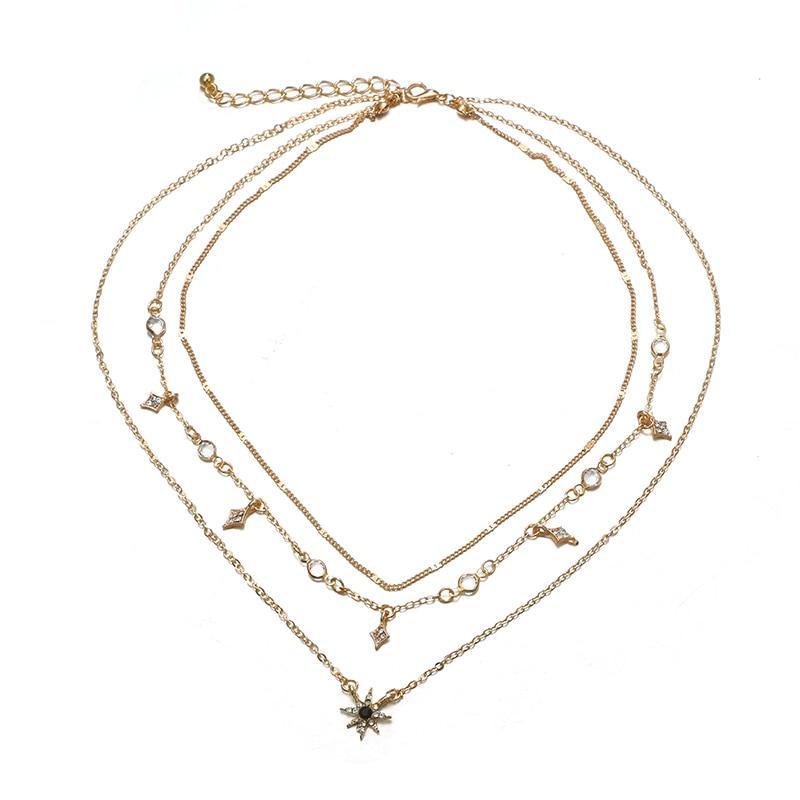 Charm Shiny Gem Crystal Star Bead Chain Tassel Pendant Multilayer Clavicle Neckace Women Boho Gold Party Jewelry