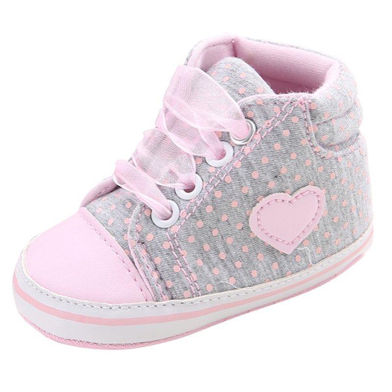 Infant Newborn Baby Girls Dots Heart Autumn Lace-Up First Walkers Sneakers Cotton Soft Sole Shoes For Girl